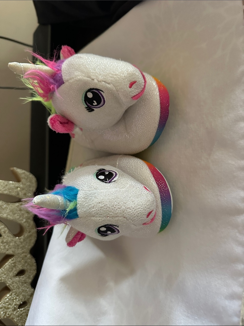 Build-A-Bear White Unicorn Kids Slippers with Rainbow Soles